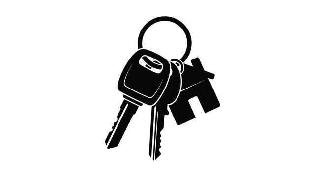 Keys With Car Key Fob Silhouette On White Background