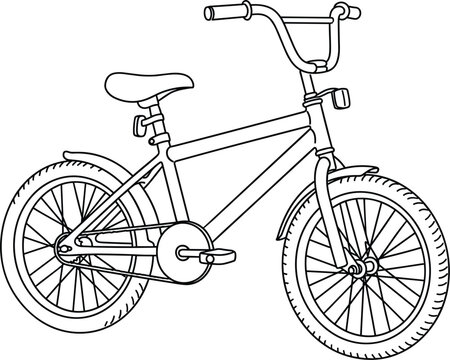Kids bicycle line art vector illustration bmx bike sketch coloring book design element isolated outline