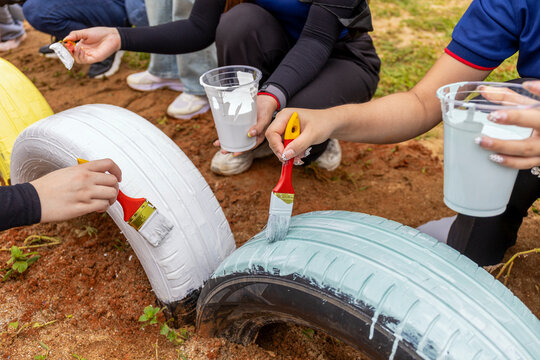 Colorful Recycled Tires for Children's Playground in Community CSR Renovation Project