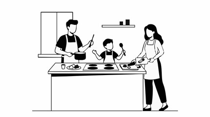 Family cooking together in the kitchen, parents and child preparing food