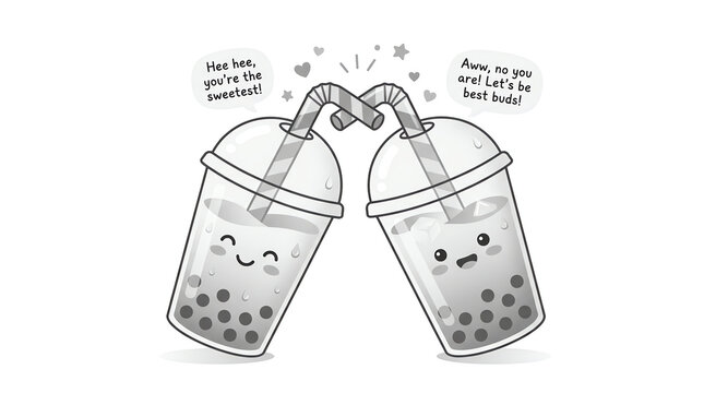 Cute Boba Drinks Best Friends Cheerful Conversation