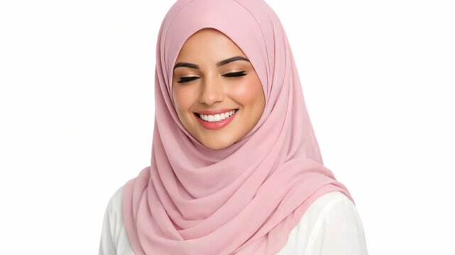 Portrait of happy person wearing headscarf