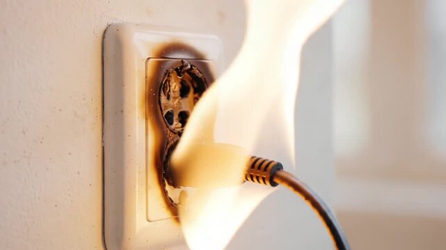 Electrical Outlet Fire Caused by Overloaded Power Plug