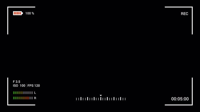Recording Screen Overlay of video recorder camera screen. Camera recording screen interface. Video camera recorder screen overlay on a transparent background. Alpha channel, 4K Video.