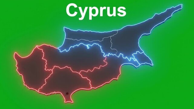 Map of cyprus island showing political division and geography