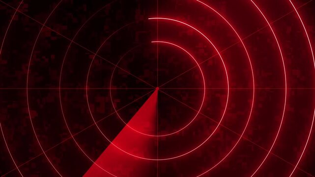 Red digital radar screen scanner with rotating sweep line monitor technology interface signal detection monitor technology interface signal detection