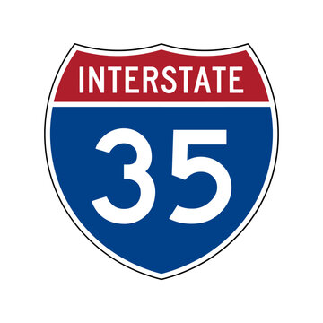 American interstate highway road sign with the number thirty five in red and blue colors Vector