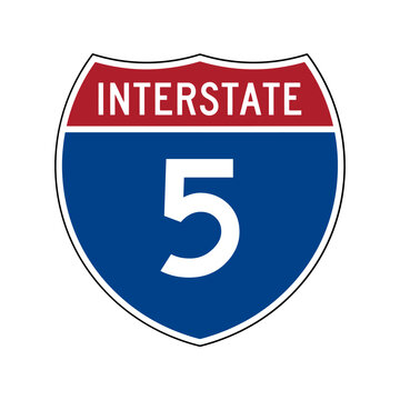 Interstate 5 road sign with red and blue shield design for highway and travel navigation Vector