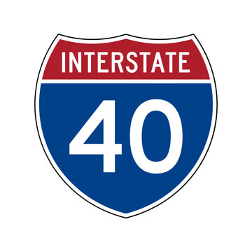 Interstate 40 road sign with red and blue shield design for highway travel and navigation Vector