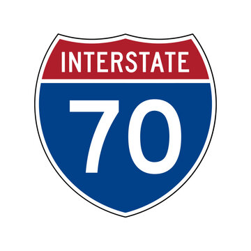 Interstate 70 road sign shield isolated graphic icon for highway travel and navigation Vector