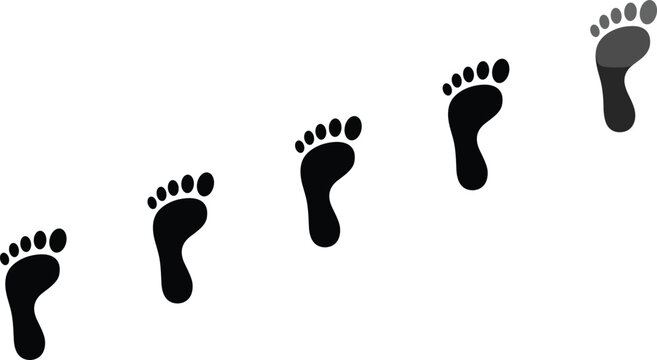 Human Footprint Trail Vector Illustration Showing Black Silhouette Footsteps in Diagonal Path for Crime Investigation Detective Search and Business Progress Concepts