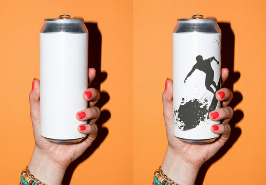 Mockup of Blank Can Held by a woman