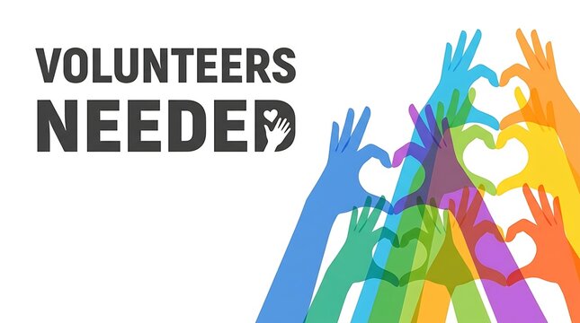 Volunteers needed diverse hands forming a heart community service charity appeal