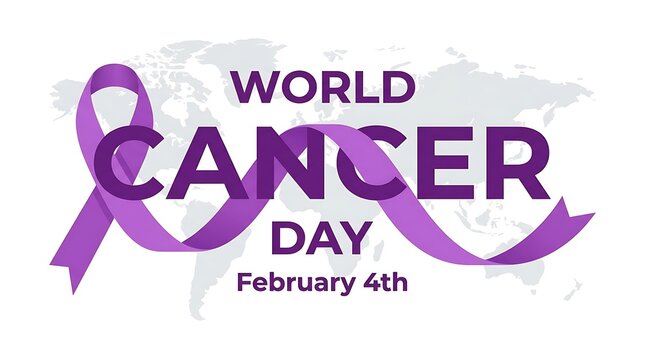 World cancer day awareness purple ribbon symbol global support for cancer research
