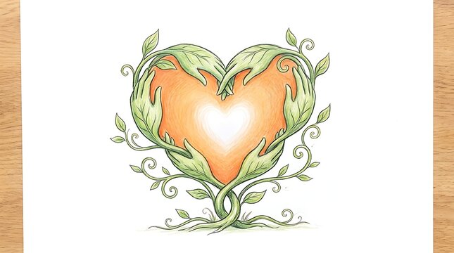 Loving hands and growing heart watercolor illustration for valentine's day relationship art