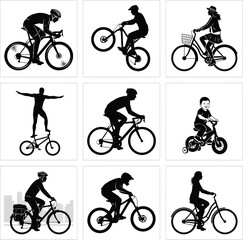 Obraz premium Collection of Cycling Silhouettes and Bicyclists