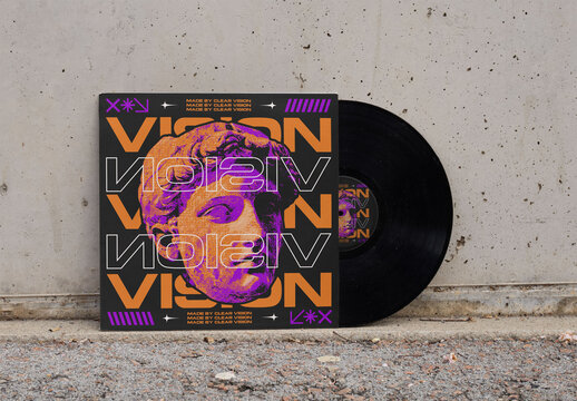 Vinyl Mockup jacket and label on Concrete