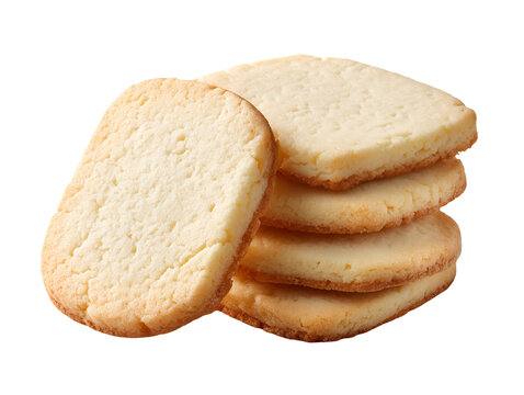 Stack of classic sugar cookies with a crisp golden edge and soft buttery texture, isolated on a white background.