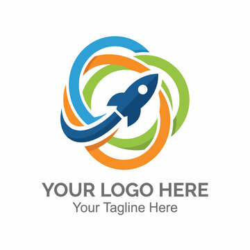 An innovative logo design featuring a stylized rocket within a circular pattern representing growth and advancement, conveying a sense of aspiration and future-focused creativity.