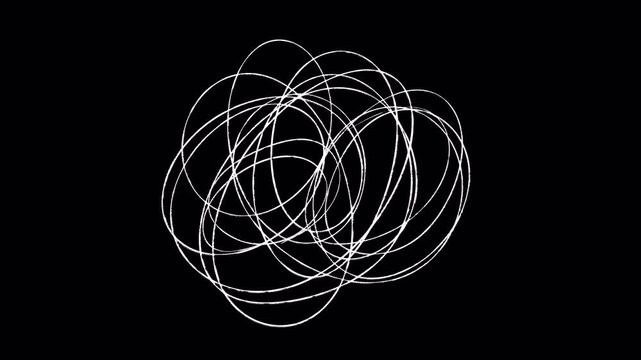 Doodle tangled scribble ball on transparent background, conceptual hand drawn mental health chaos animation loop. Anxiety, stress, ADHD, chaotic thoughts, psychological struggles