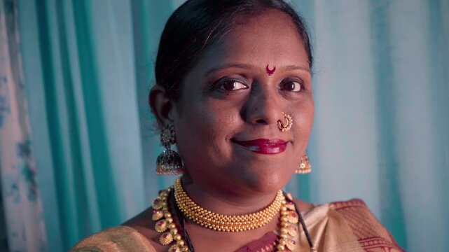 Indian female portrait with ornate ethnic jewellry and saree