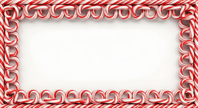 Candy canes forming a rectangular frame with a white background a festive confectionery arrangement cane