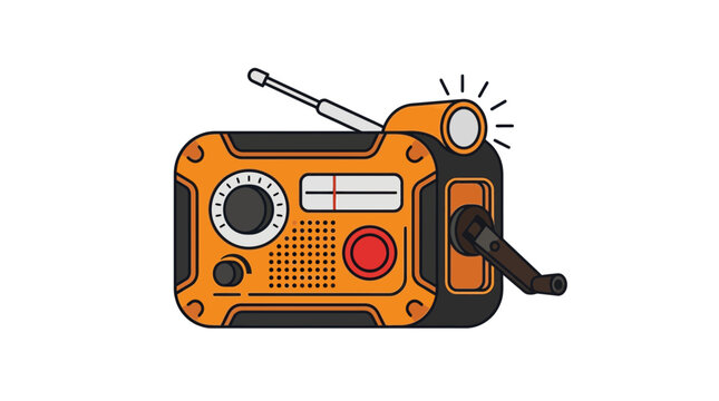 Portable orange emergency hand crank radio illustration with flashlight for survival preparedness