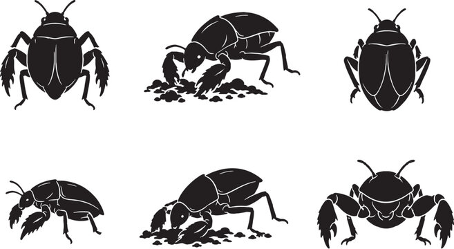 Giant Marsh Burrowing Bug Silhouette Icon Set Black Vector Insect Collection