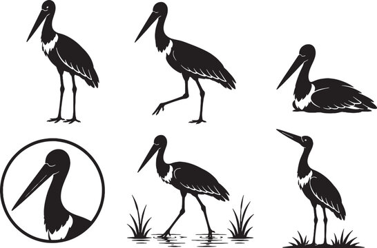Jabiru Silhouette Icon Set