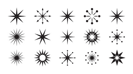 Sparkle stars set black flat icons vector illustration magic sparkles element for graphic design art. © MSTALIMA