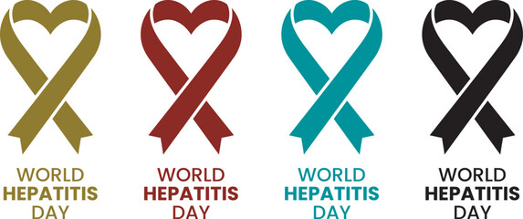 World hepatitis day awareness gold red teal and black ribbon symbols for liver health campaigns © MDMasud