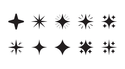 Sparkle stars collection vector black icons set for magic design elements and holiday decorations art. © MSTALIMA