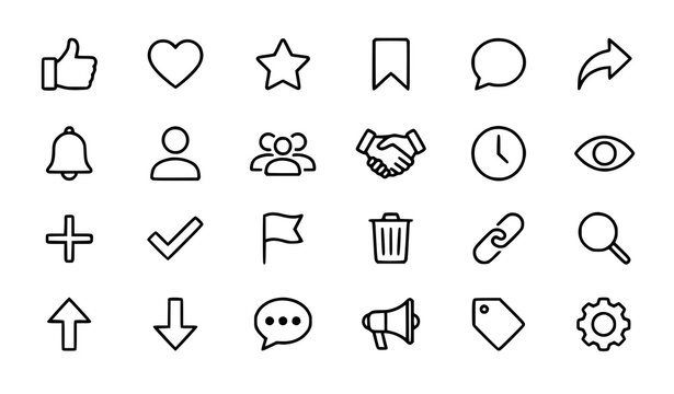 Social media reaction icon set with like comment share save follower and heart symbols