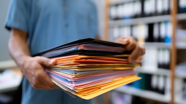 A vibrant abstract pattern of organized folders and documents in red and orange tones symbolizing workflow and business clarity