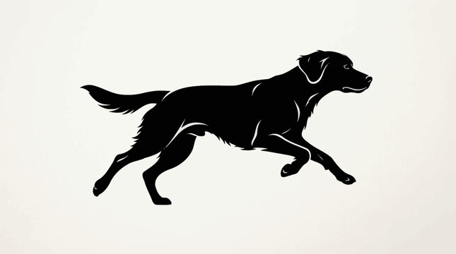 Labrador retriever silhouette captured mid-stride on a plain white background displays the dog's athletic form and energetic movement.