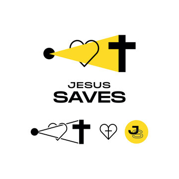 "Jesus Saves" logo: heart, cross, and salvation
