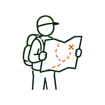 Camper reading a map camping icon vector