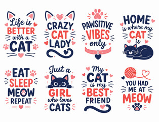 Fototapeta premium Cat quotes and typography lettering set for t shirt design