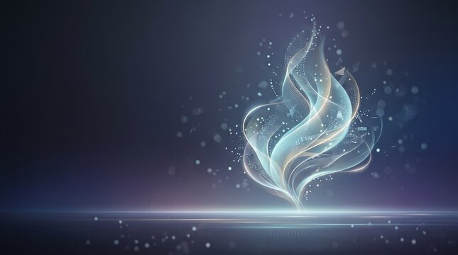 A sleek futuristic background with a holographic data bloom rising over a minimal tech horizon, glowing softly with refined digital energy and elegant copy space.