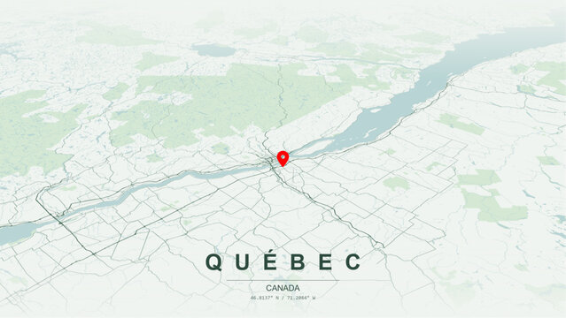 Minimalist vector map of Quebec City, Quebec. High-quality scalable illustration of Quebec provincial capital geographic boundaries, St. Lawrence River and Saint-Charles River for posters design.