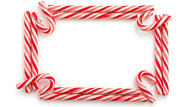 Candy Canes Forming A Rectangular Frame On A White Background Festive Holiday Sweet Treat cane