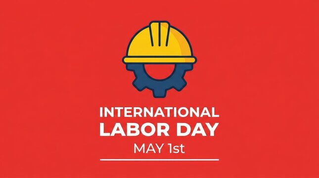 International labor day graphic with construction helmet and gear icon