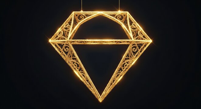 A sophisticated black backdrop featuring a glowing golden diamond frame with shimmering glitter accents, perfect for upscale celebrations, backdrop, gold, border