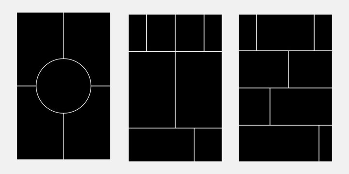 Image collage layout template. Beige mosaic mood board grid collection. Picture frame set. Photo album idea for banner, poster, comic page, flyer, brochure, booklet, memory wall design. Vector pack