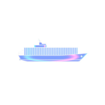 Holographic cargo ship icon isolated on a white background