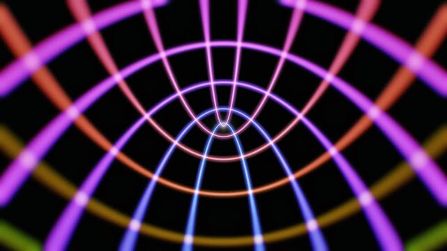 Neon Spacetime Grid Warping Into a Gravitational Well