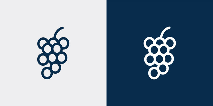 Grape Icons: Minimalist line art icons depicting a bunch of grapes, presented in both dark blue and white outlines against contrasting backgrounds.