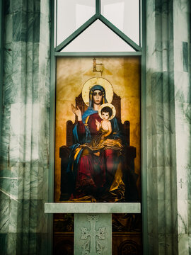 Traditional Christian icon in Armenian church interior