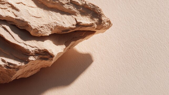 mineral matte powder cosmetics, elegant rock of uneven shape lying on neutral background, beige powder color palette, empty with lots of copy space 