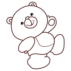 Obraz premium Cute cartoon brown bear standing and smiling on a white background, adorable illustration for children's books and designs